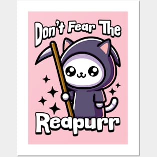 Don't Fear The Reapurr! Cute Cat Grim Reaper Pun Posters and Art